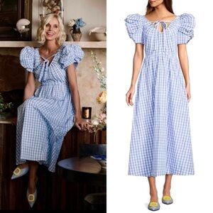 Antonio Melani x Jennifer Sumko Blue gingham dress with Puff Sleeves